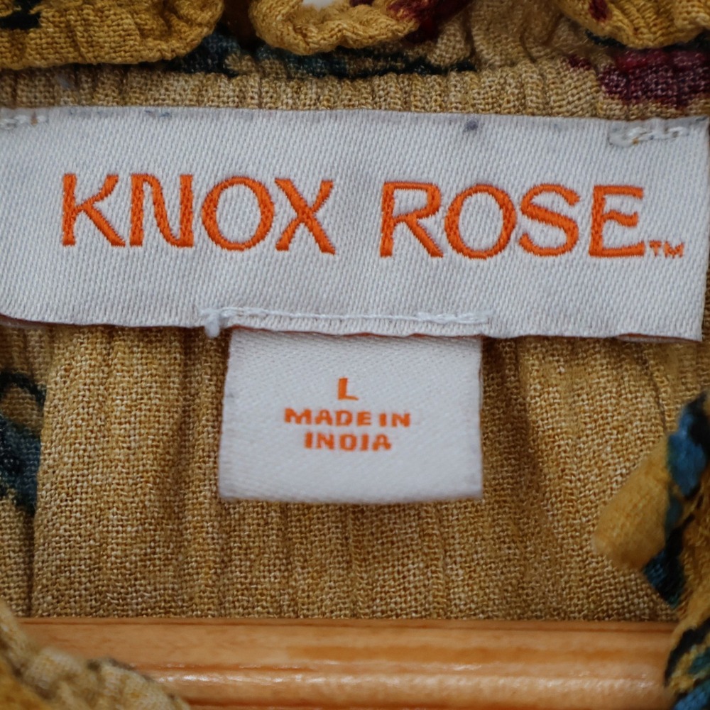 Knox Rose Floral Boho Dress Womens Size L Mustard Yellow Tiered Pockets Peasant - Picture 2 of 13